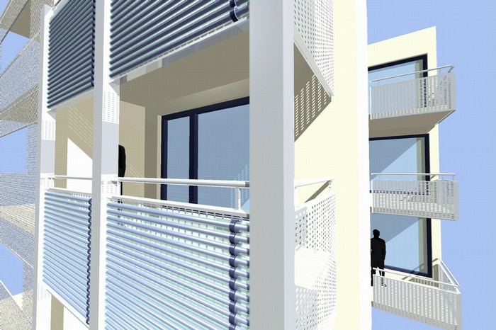 Intégration architecturale des tubes solaires sous vides en garde-corps de balcon et terrasse d'une résidence 